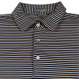 Peter Millar Summer Comfort Golf Polo Striped Performance Navy Orange Mens XL